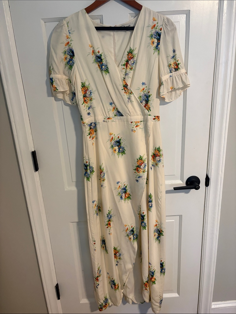 Madewell Cream Floral Wrap Midi Dress